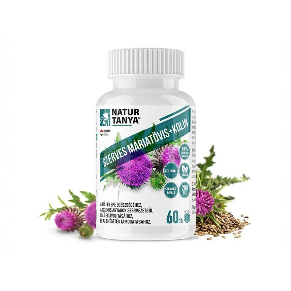 Natur Tanya® Szerves Máriatövis mag kivonat kolinnal - 160mg szilimarin tartalommal a máj egészségéért!