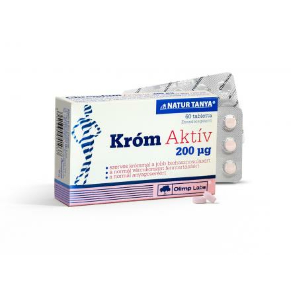 Szerves Króm Aktív tabletta - 200 mcg króm-ionnal tablettánkként. Normál vércukorszint és anyagcsere.